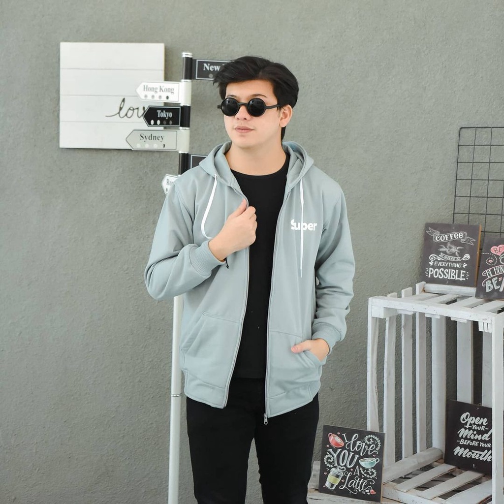 Zipper hoodie super all size fit to L cowok cewek unisex