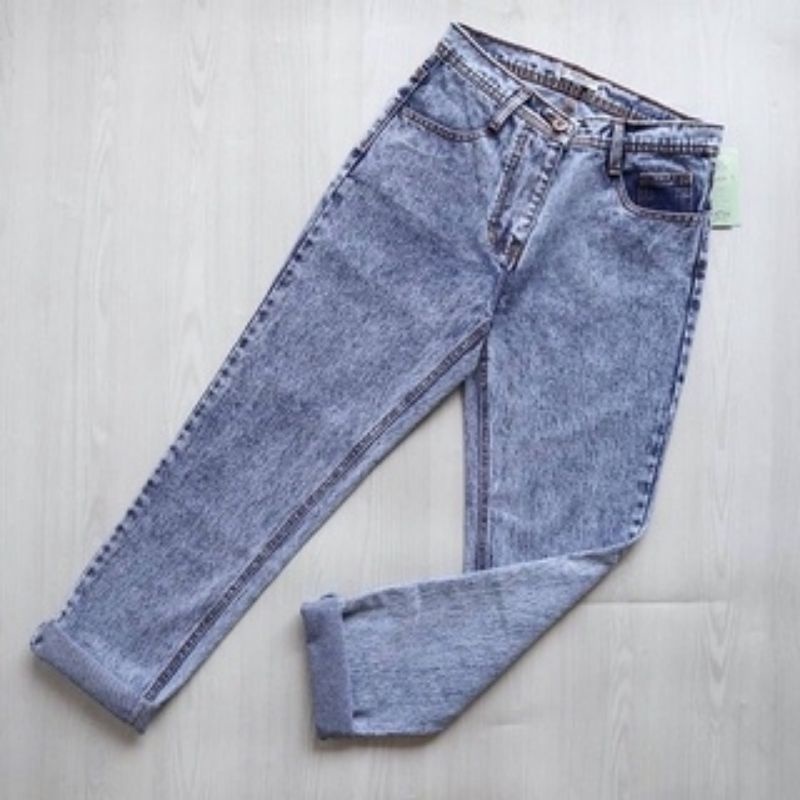 Celana Boyfriend Jeans Wanita Snow Blue Dark