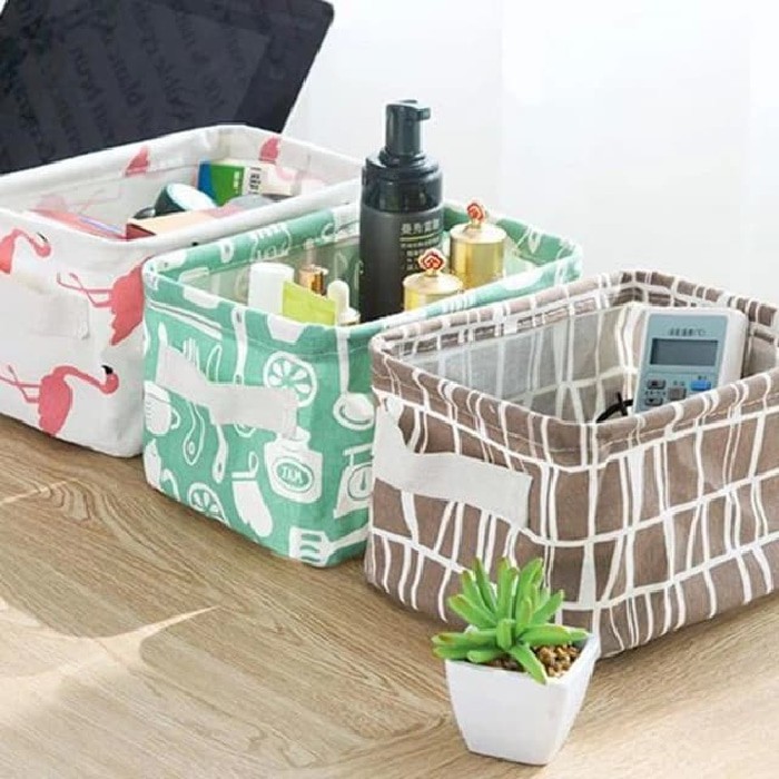 Flaminggo Desktop Storage Box / Kotak Kain Kanvas Serbaguna Organizer