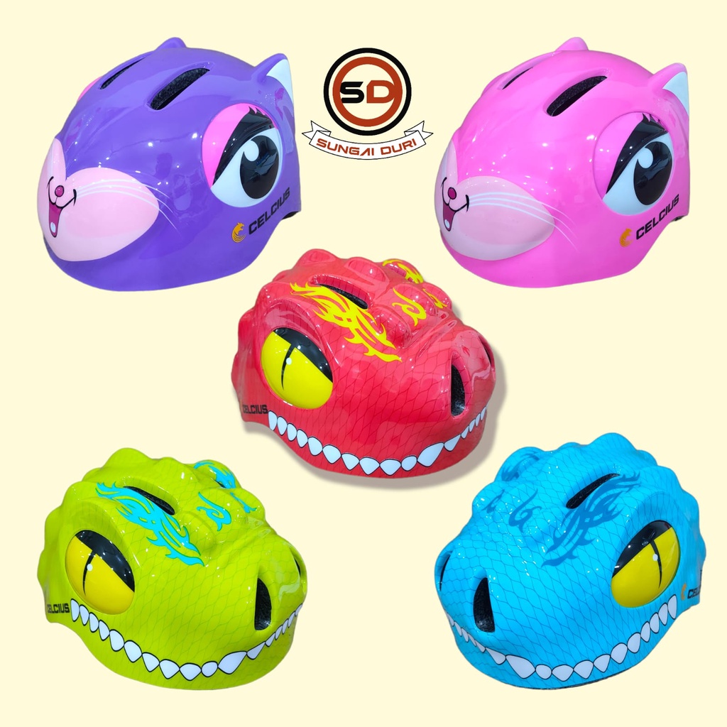 helm sepeda anak karakter dino n girls lucu celcius