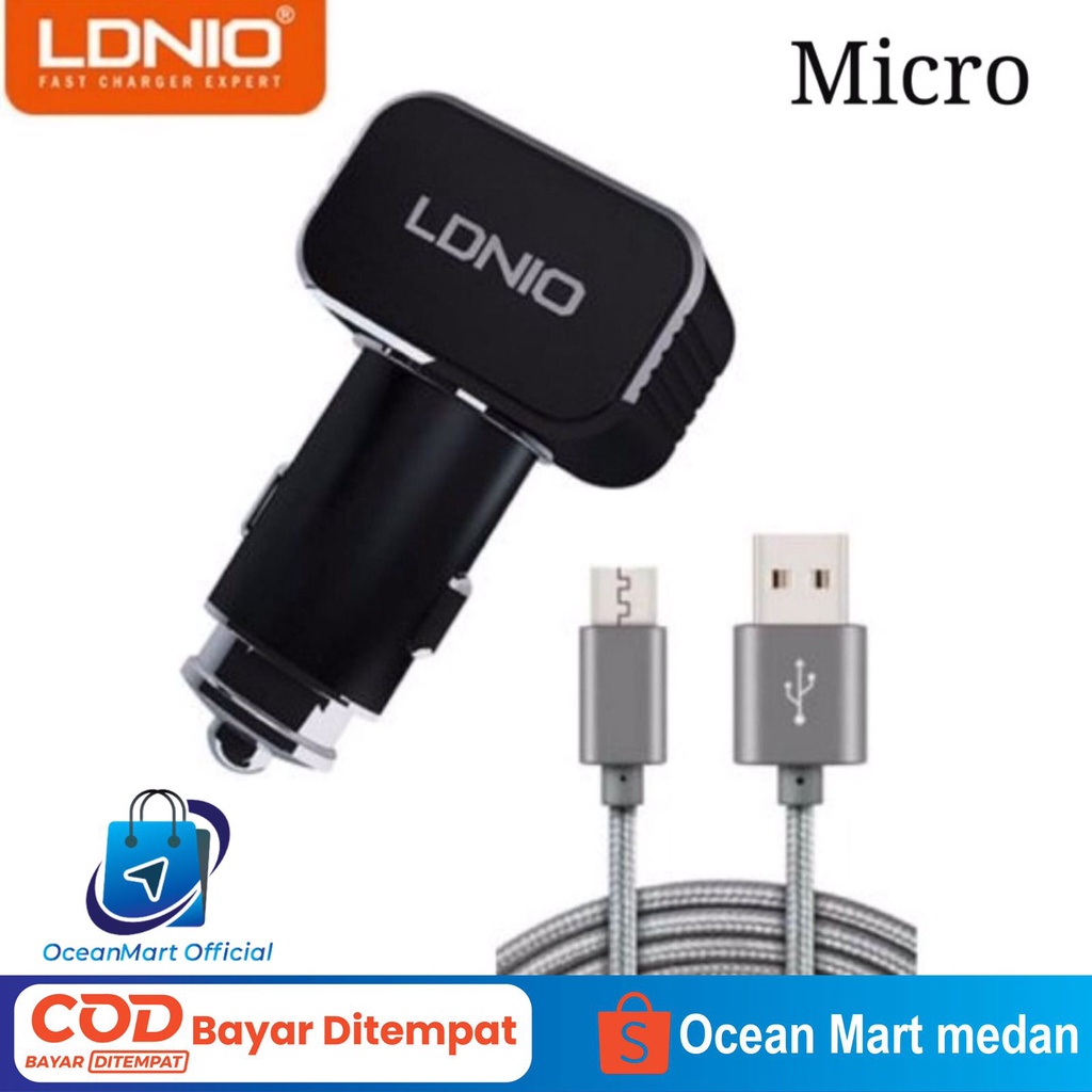 Car Charger Mobil LDNIO C306 Type C Micro Lightning 2 Port USB 18W Fast Charging  3.6A Aksesoris Handphone HP OCEANMART OCEAN MART