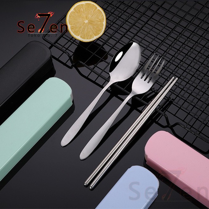 Stainless Sendok Garpu Sumpit set Sendok Makan Set Spoon Travel Set