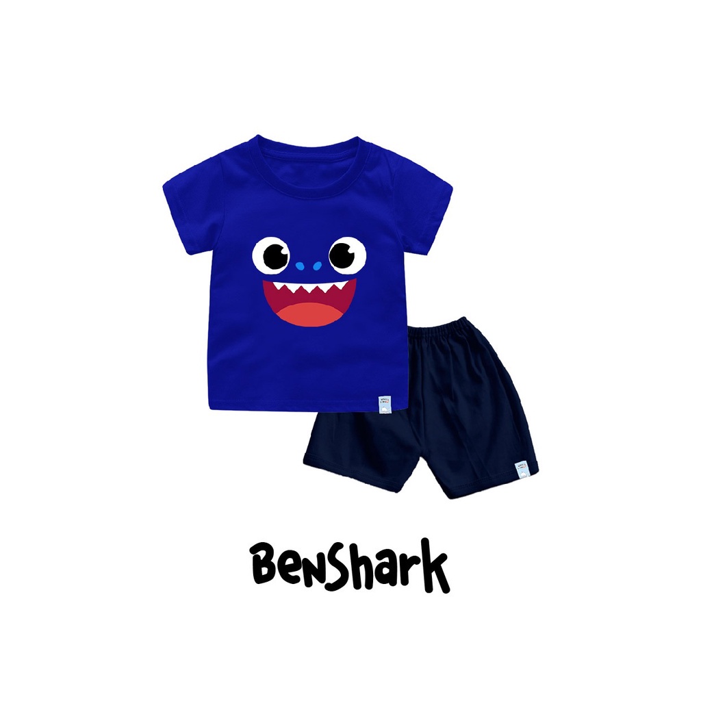 Setelan kaos Baby Shark Untuk Anak dan Bayi Bahan Katun Combed 30s Lembut dan Nyaman Dipakai