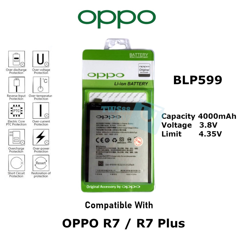 (TWS) Baterai Batre Battery original Oppo BLP599 / R7+ / R7 Plus