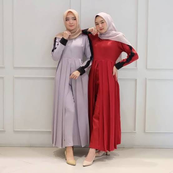 Baju Gamis Set Anha Muslim Terbaru Design Kekinian Harga Murah (Warna Mocca &amp; Dusty) Plus Celana