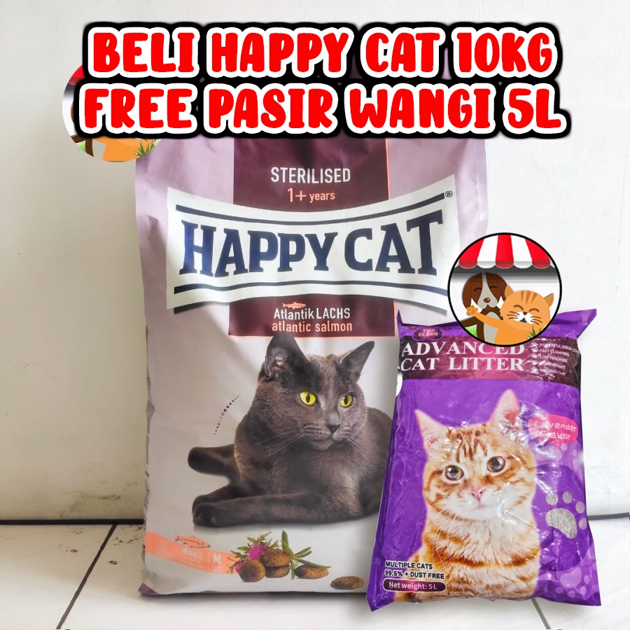 Happy Cat Adult Sterilised Atlantic Salmon 10kg Free Pasir Gumpal Wangi 5 Lt