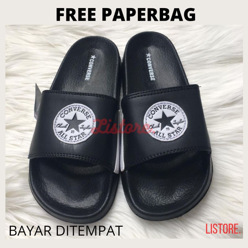 Sandal Slop All Star Chuck Taylor Hitam Fullblack || Sendal Slip On Pria Wanita || Sandal CONVERSE A
