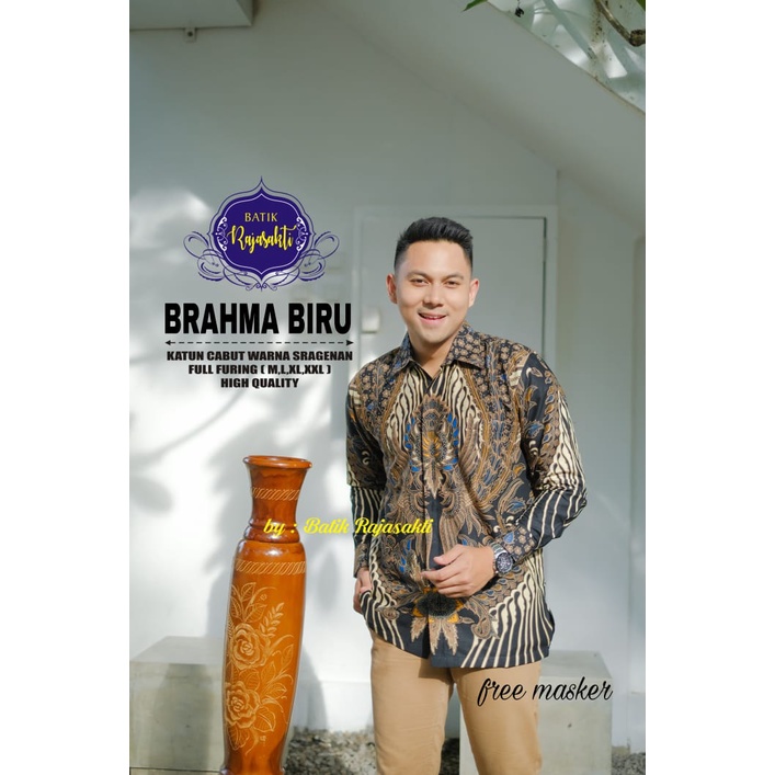 BRAHMA BIRU, KEMEJA BATIK PRIA KAIN KATUN CABUT HALUS SRAGENAN FULLFURING