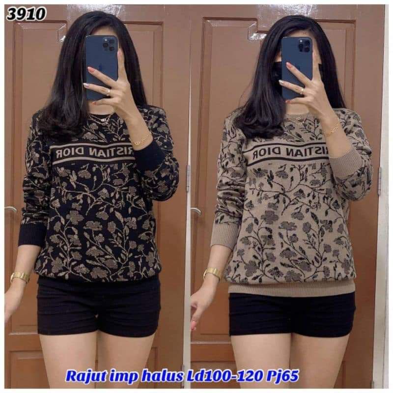 Atasan/blouse rajut wanita motif CD bunga batik/blus rajut CD batik real pict