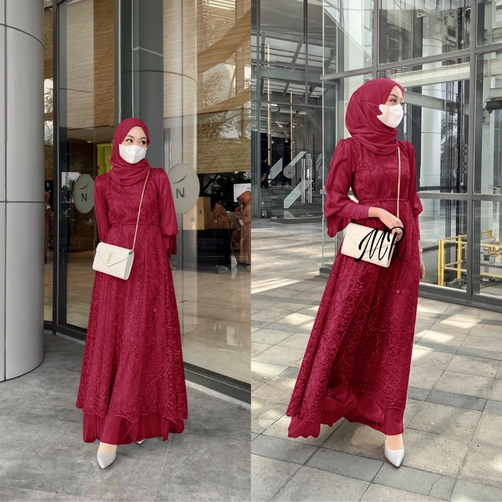 MAXY ZEFANYA / Baju kondangan kekinian / Gamis pesta brukat / dress muslim terbaru MR gamis seragam lebaran