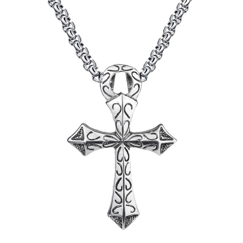 Kalung Rantai Liontin Salib Bahan Stainless Steel Ukuran 50cm Gaya Punk Vintage Untuk Pria Dan Wanita