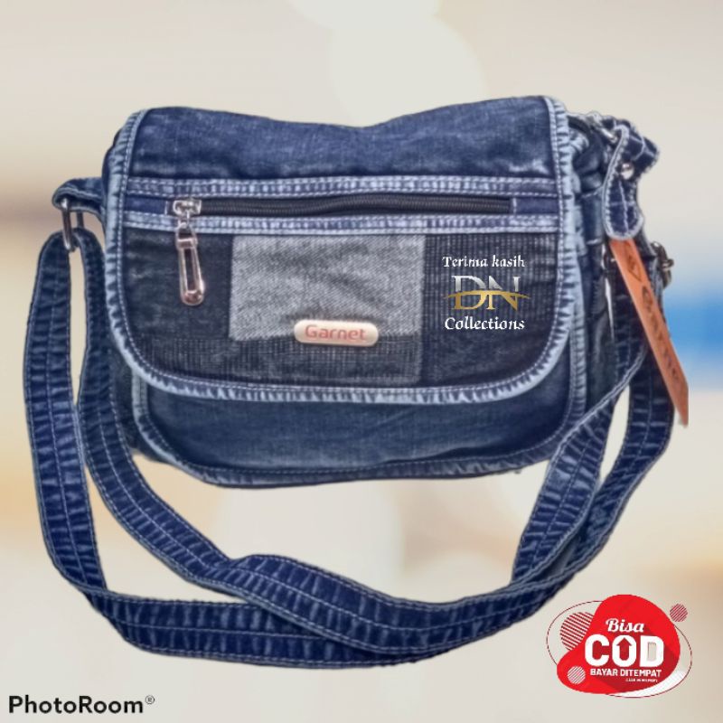 Tas slempang wanita bahan jeans ori garnet