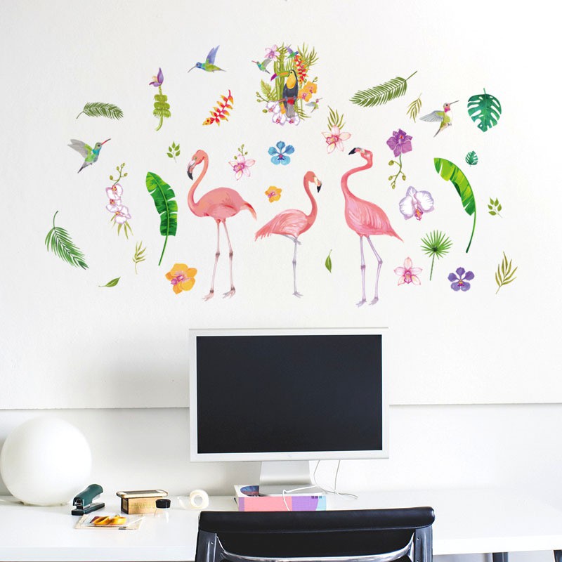 Reliza Wall Sticker Pink Three Flamingo Stiker Dinding LDR