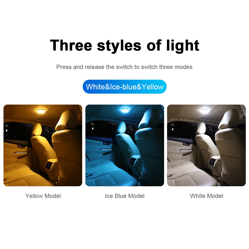 10 LED 3 Warna Car Reading Light Lampu Baca Mobil LED Lampu Tipe Sentuh Dengan Port Charger USB Pengisian Car Roof Light Ceiling Magnet Lamp