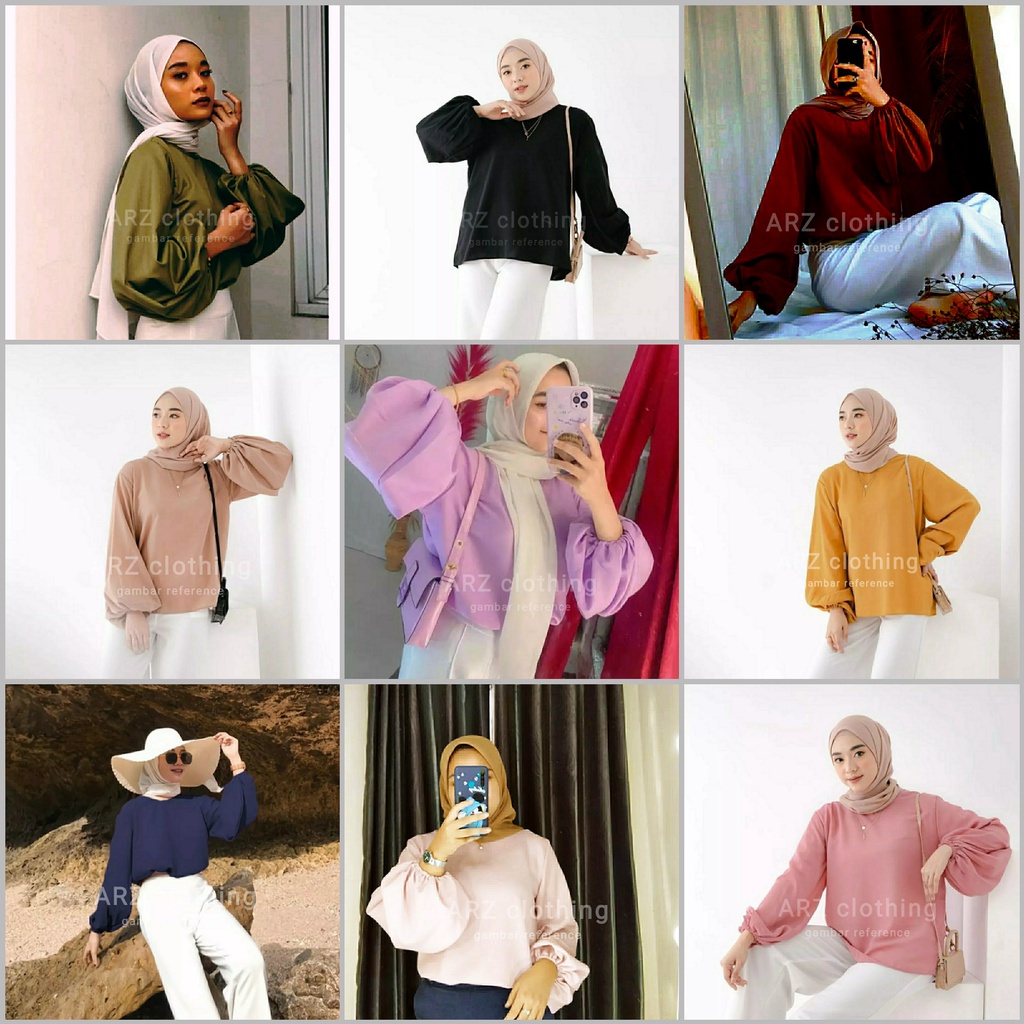 Meedena bubble bluse ready 10 warna / tunik pakaian wanita muslimah terbaru / baju atasan HIGH QUALI