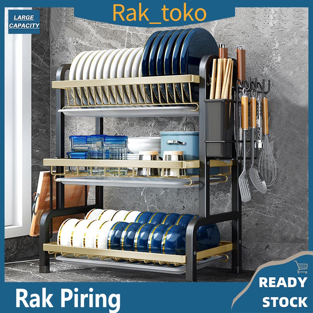 (COD)Rak Piring Stainless Rak Dapur Rak Cuci Piring Rak Penyimpanan Dapur Rak Pengering Piring Rak Mangkuk Piring