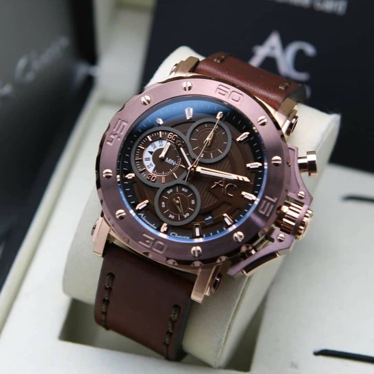 Alexandre Christie original AC9205 Jam Tangan pria kulit brown rosegold
