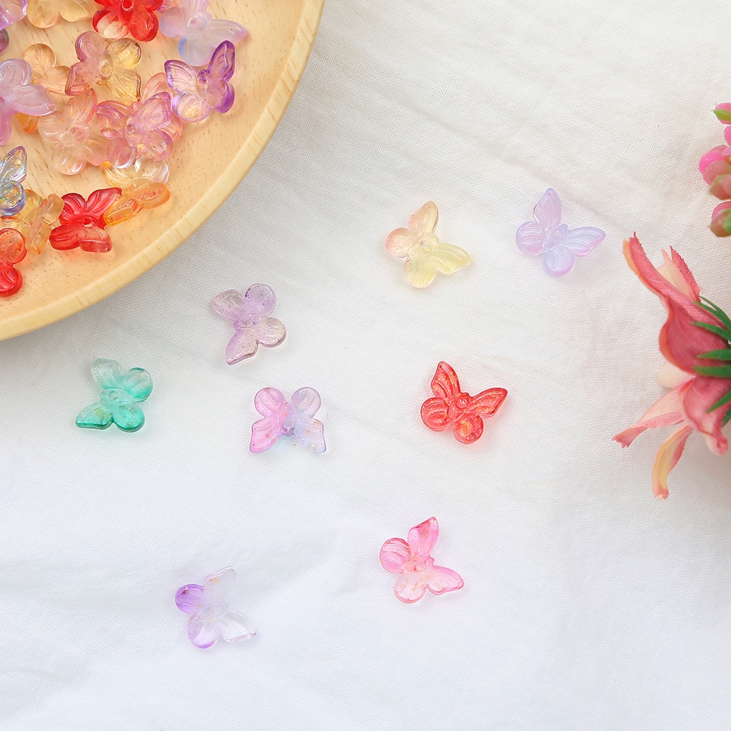 10 Buah dari 11 Mm Gradien Kaca Berbentuk Kupu-kupu Spacer Manik-manik Membuat Perhiasan Jepit Rambut Gelang DIY Aksesori Anting-Anting Gelang
