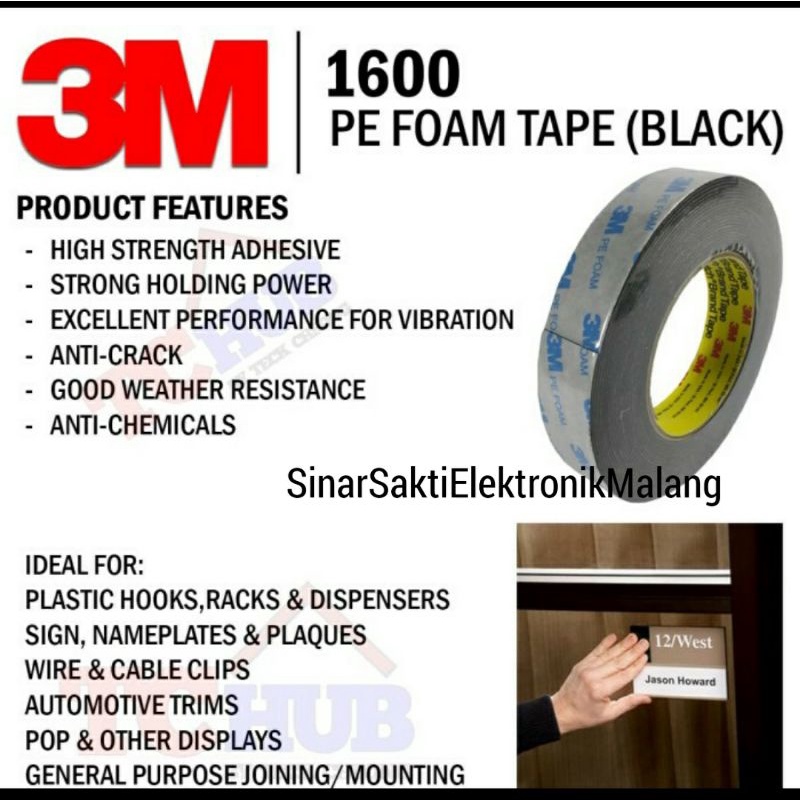 Double Tape 3M Foam Tape 24mm x 4m Isolasi Bolak Balik Busa Original Solasi