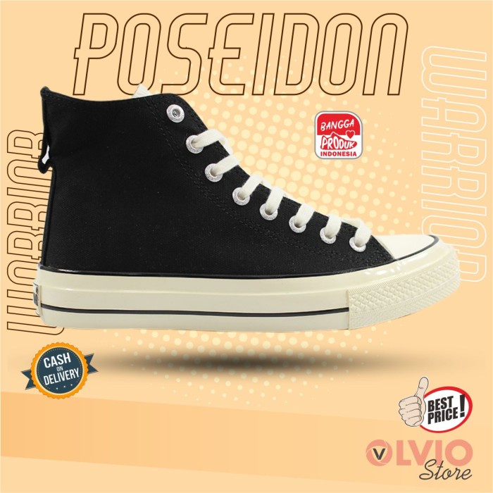 Warrior POSEIDON High - Sepatu Sneakers Vulcanized Canvas Warrior Ori - White, 39