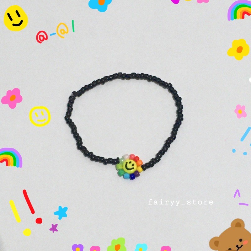 Gelang daisy smile face flower colorful takashi murakami J-Hope BTS bracelet korean style