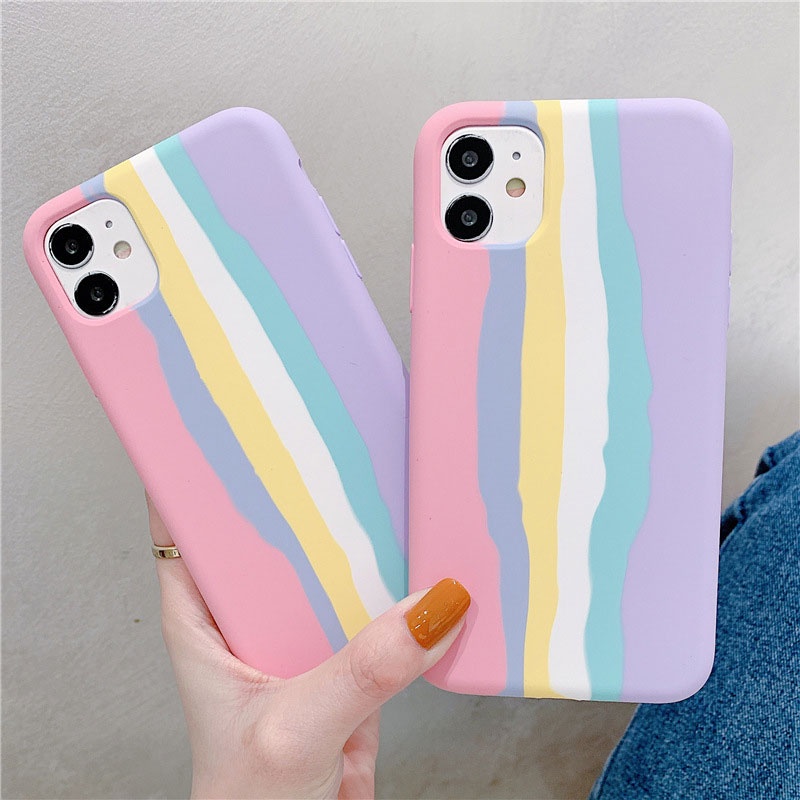 Case Pelindung Bahan Silikon Warna Pelangi Untuk Iphone 11 / XR / 7plus / 8plus