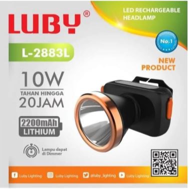 Headlamp Luby LED L2883 senter kepala 10 watt cas ulang