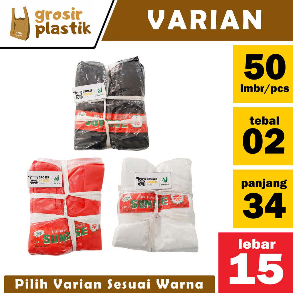 [Grosir] Kantong Plastik 15x34x02 isi 50 Grosir Plastik Sunrise Warna Hitam Merah Putih A02 - Grosir