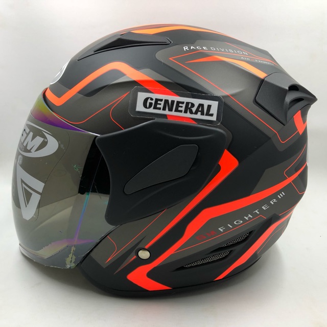 Jual Helm GM Fighter Motif GV 2 Black Orange Doff Orange Dop Half Face