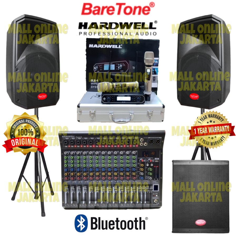 Paket Speaker aktif baretone 15 inch max 15ma mixer hardwell mark 12