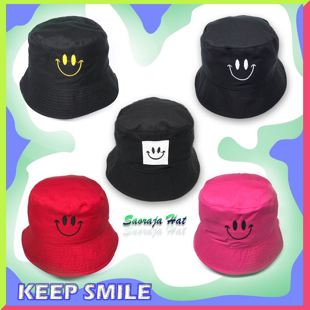 Topi Bucket Bordir Smile Bolak Balik Dewasa