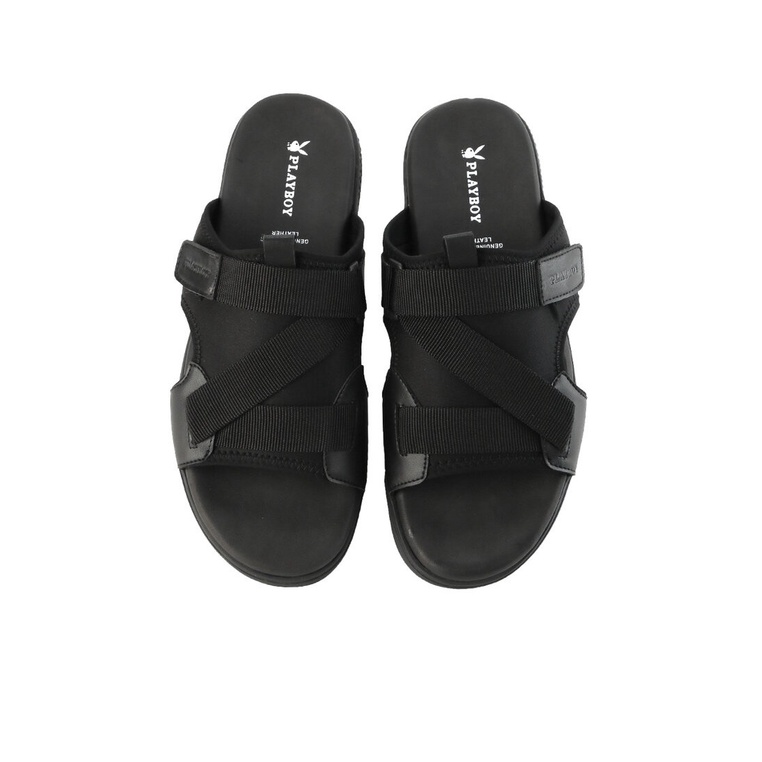 SANDAL SLIDE PLAYBOY PRIA ORIGINAL CASUAL BRANDED ASLI HITAM PL40