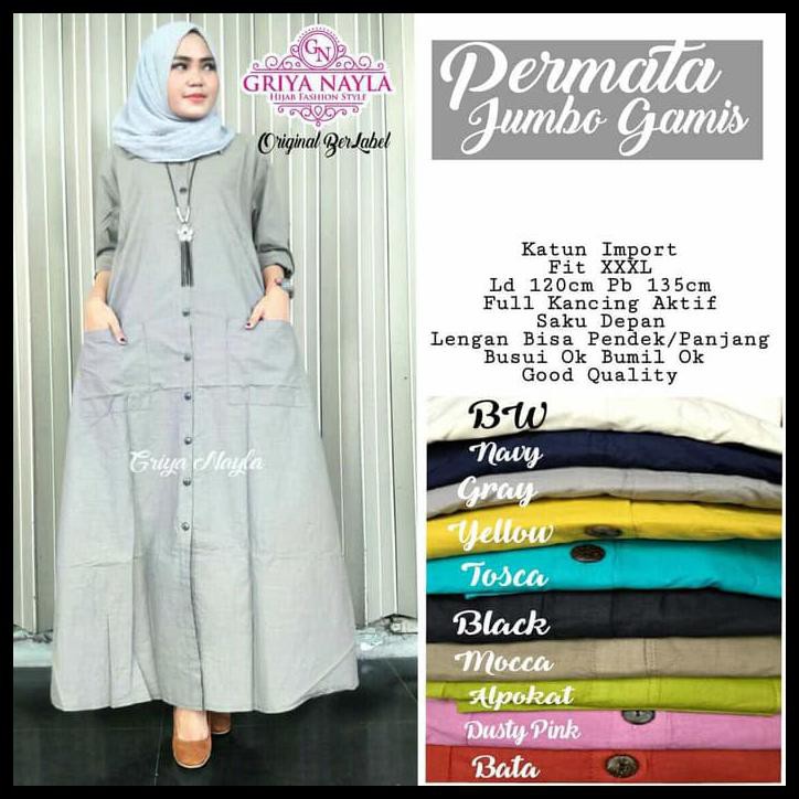 New Murah Permata Jumbo Maxi Dress Gamis Muslim Katun Premium Import Bests