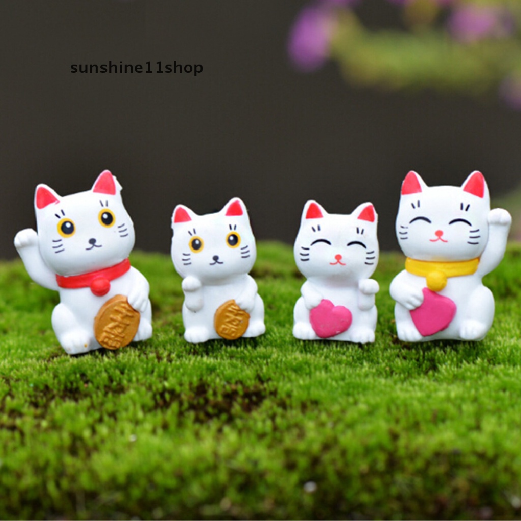 Sho 4pcs Miniatur Kartun Kucing Keberuntungan Dekorasi Lanskap Mikro / Taman