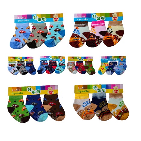 [ SET ISI 3 PASANG ] Kaos Kaki Anti Slip Bayi Motif Lucu Kaos Kaki Bayi