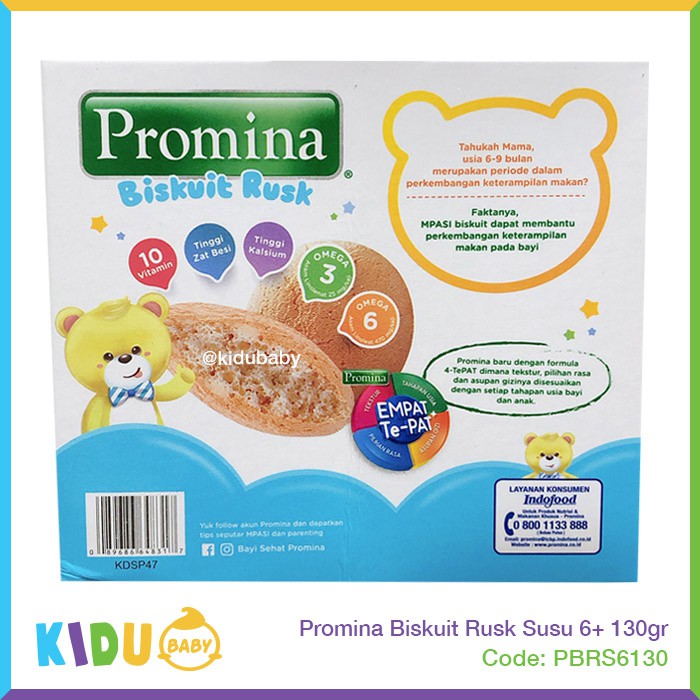 Promina Biskuit Rusk Susu Beras Merah Kacang Hijau 6+ 130gr Biskuit Cemilan Bayi MPASI Kidu Baby