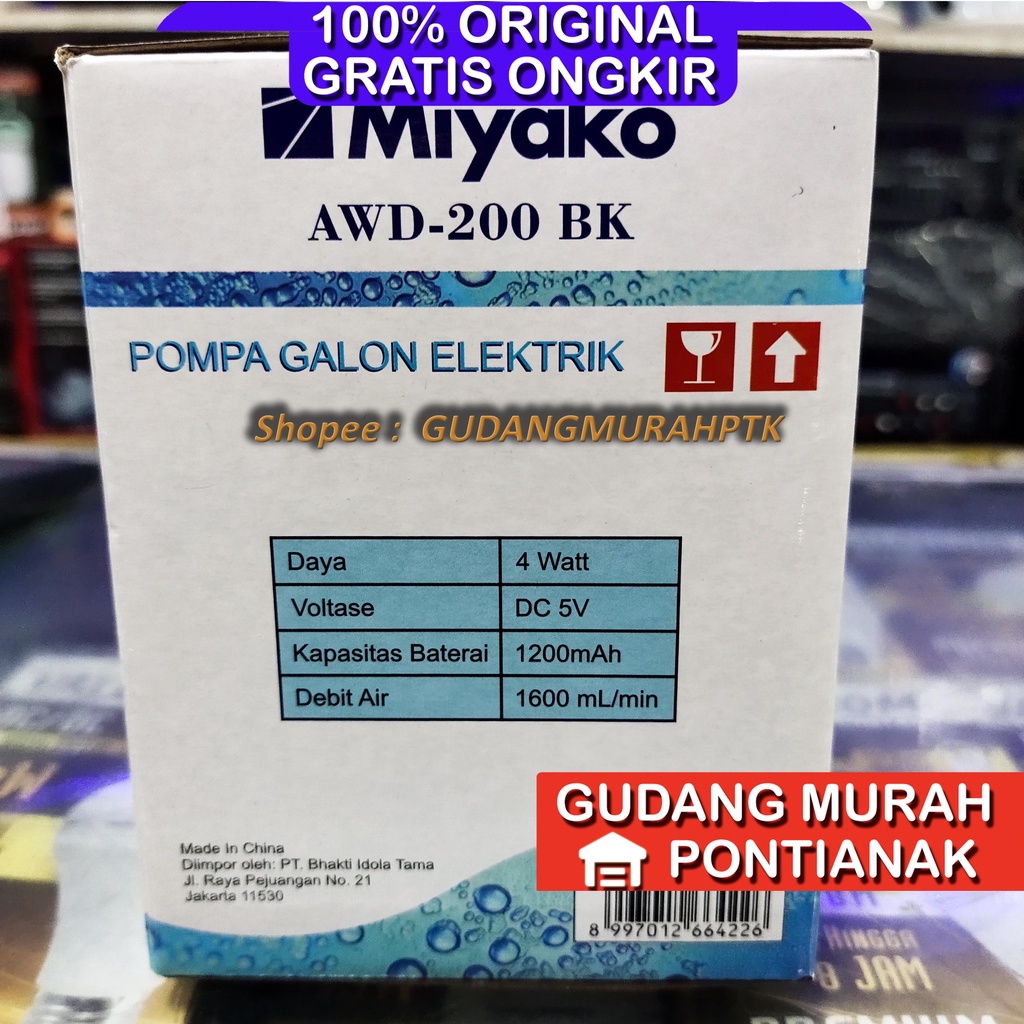 Pompa Galon Elektrik Miyako AWD 200 BK BERGARANSI 1 TAHUN ORIGINAL Hitam