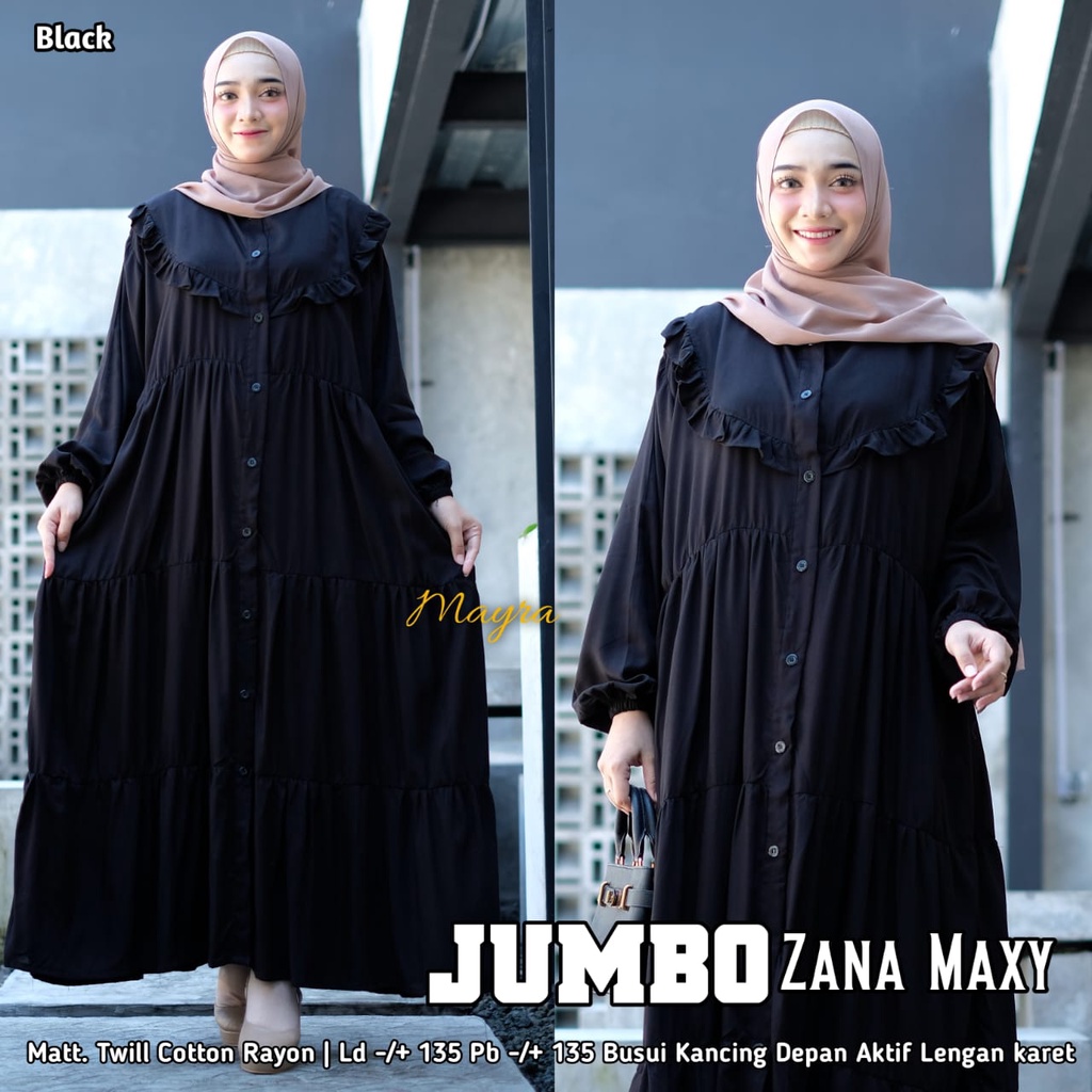 [Bayar Di tempat]. haniya 2 DRESS XXXL JUMBO / BAHAN RAYON TWILL / GAMIS SYARI LD 130-ZANA BLACK
