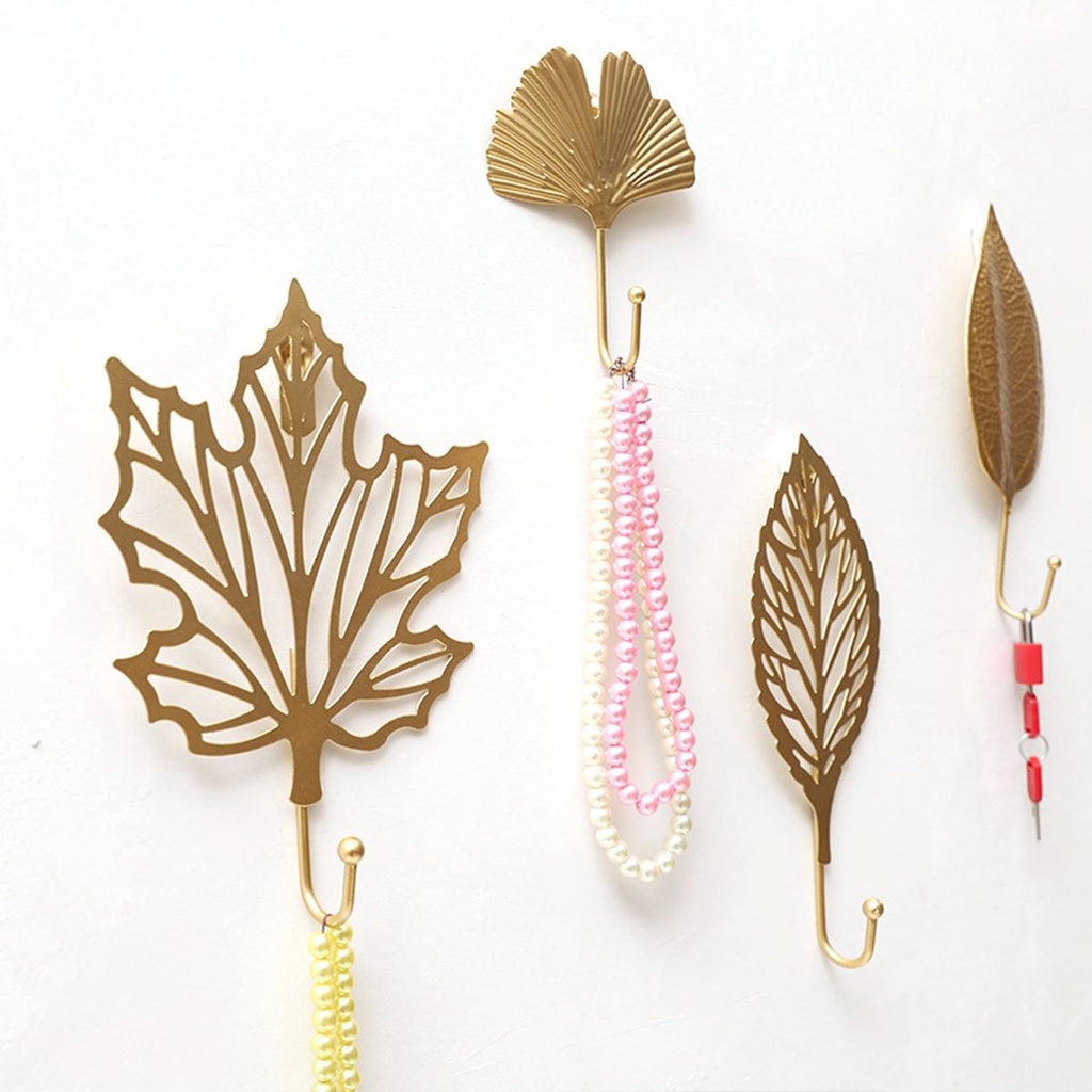 [Elegan] Gantungan Dinding Hemat Ruang Dekorasi Daun Rumah Nordic Keys Organizer Golden Leaves Hanging Hooks
