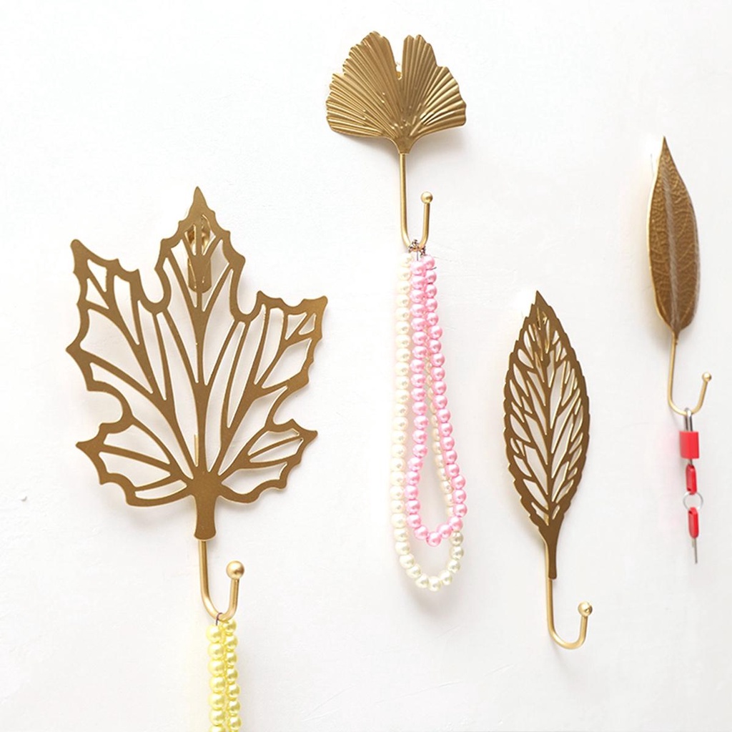 [Elegan] Gantungan Dinding Hemat Ruang Dekorasi Daun Rumah Nordic Keys Organizer Golden Leaves Hanging Hooks