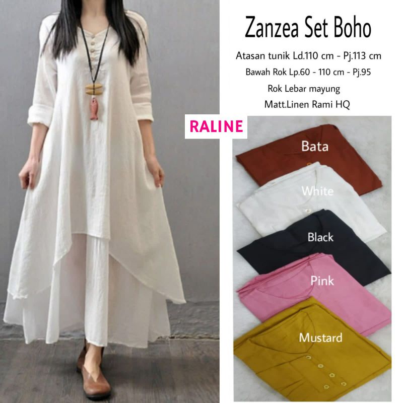 Zanzea set boho tunik katun linen jumbo LD 110