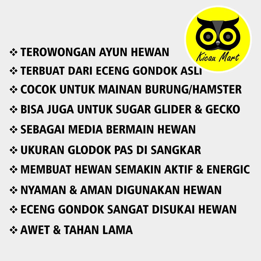 TEROWONGAN GANTUNG SARANG AYUNAN MAINAN BURUNG LOVEBIRD PARKIT BEO SUGAR GLIDER HAMSTER GECKO TRWGJL