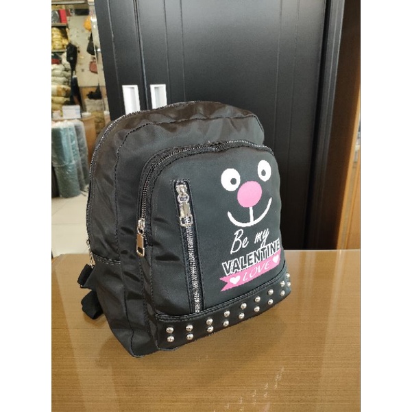 Ransel Fashion Korean Motif Random Sablon Hitam Terlaris