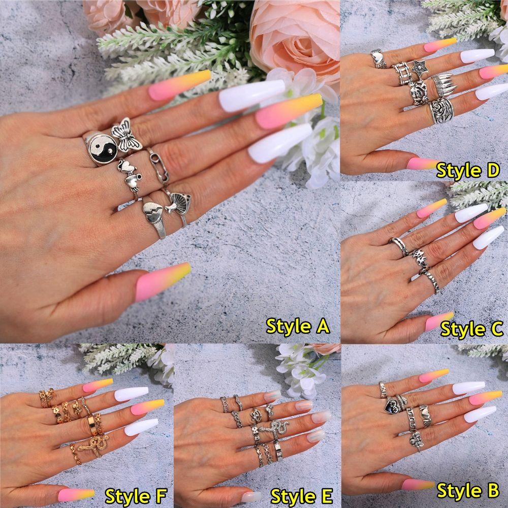 Lily Set Cincin Retro Hadiah Untuk Wanita Pria Perhiasan Hip Hop Motif Hati