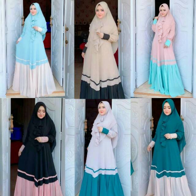 (PROMO) FH01 / Mulki Syari WITH KHIMAR / Wollycrepe / Gamis / Dress Muslim / Fashion Muslim