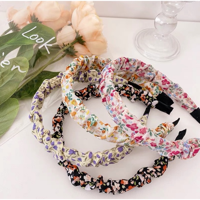 BANDO WANITA korea kerut scrunchie headband / BANDANA polos satin aksesoris rambut import ak28