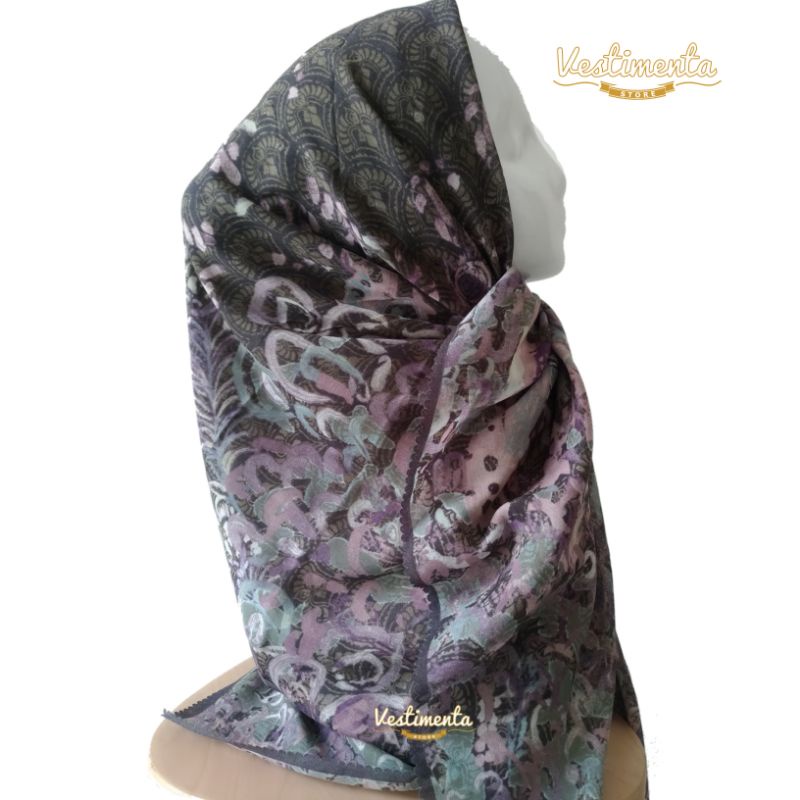 Hijab Jilbab Voal Segi Empat Motif Printing Laser Cut Syari