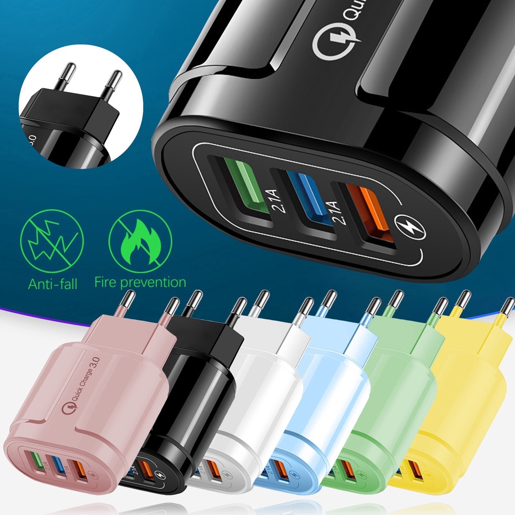 Adapter Charger Dinding 3 Port Usb Adoptor 2A Fast Charging Untuk Iphone 14 13 12 Android