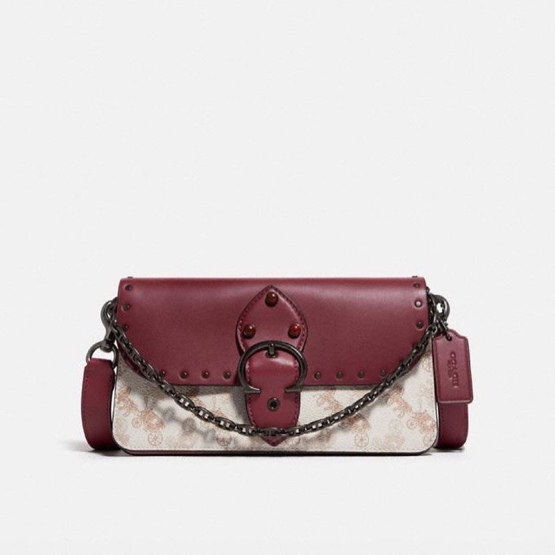 Coach Beat Crossbody Clutch With Horse And Carriage Print pewter chalk wine