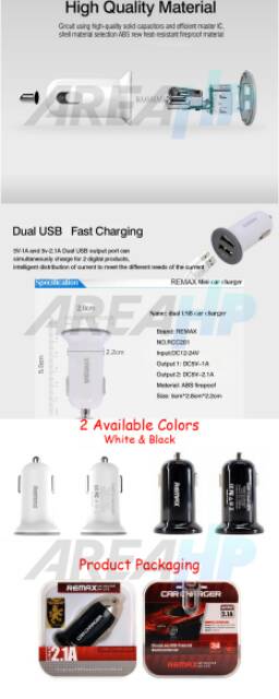 Remax Mini Car Fast Charger 2 USB Port 2.1A RCC201